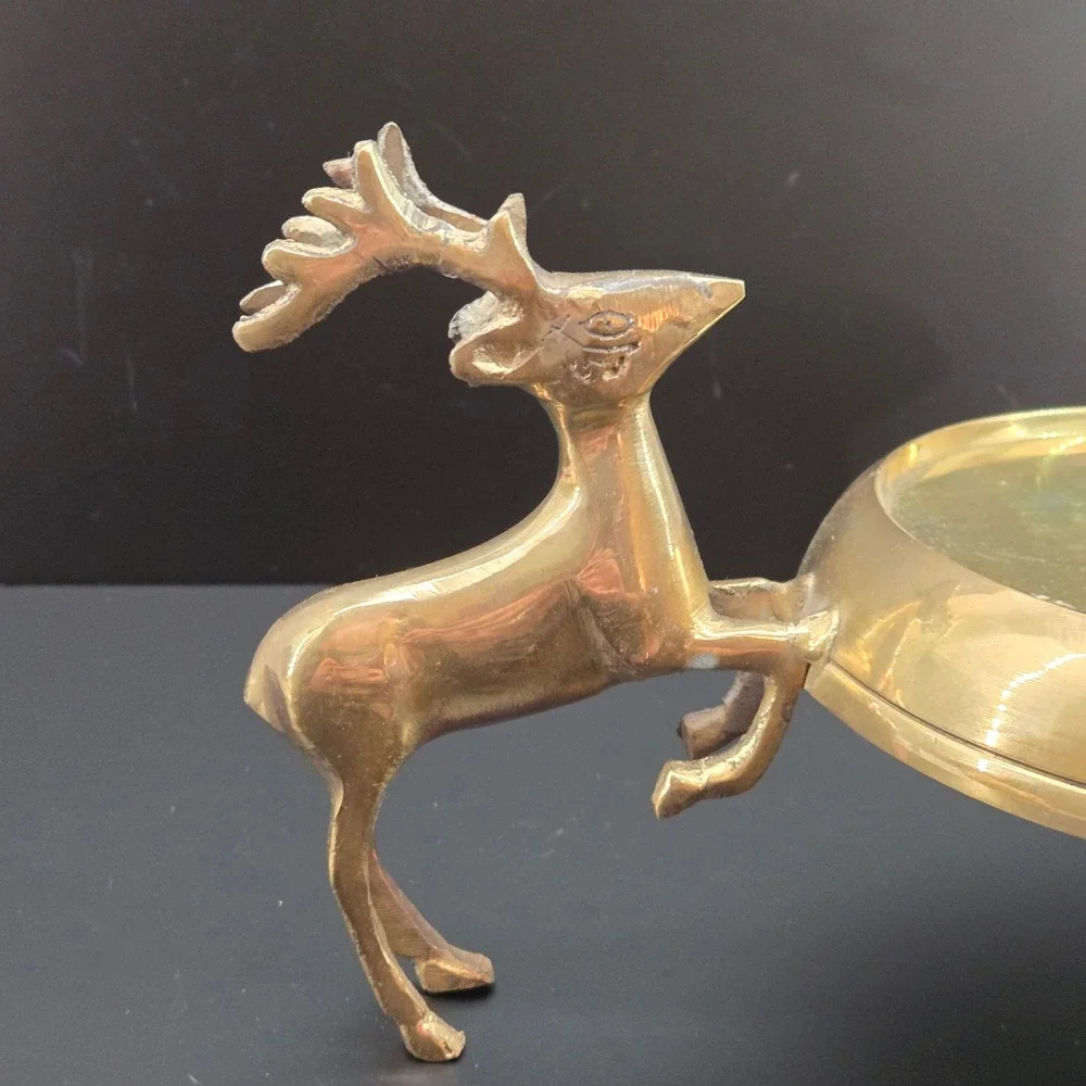 India Exotics Inc Vintage Solid Brass Reindeer Centerpiece Bowl Candle Holder‎
